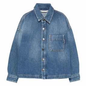Palm Angels Kids Logo Brushed Denim Shirt Built In Odor Control