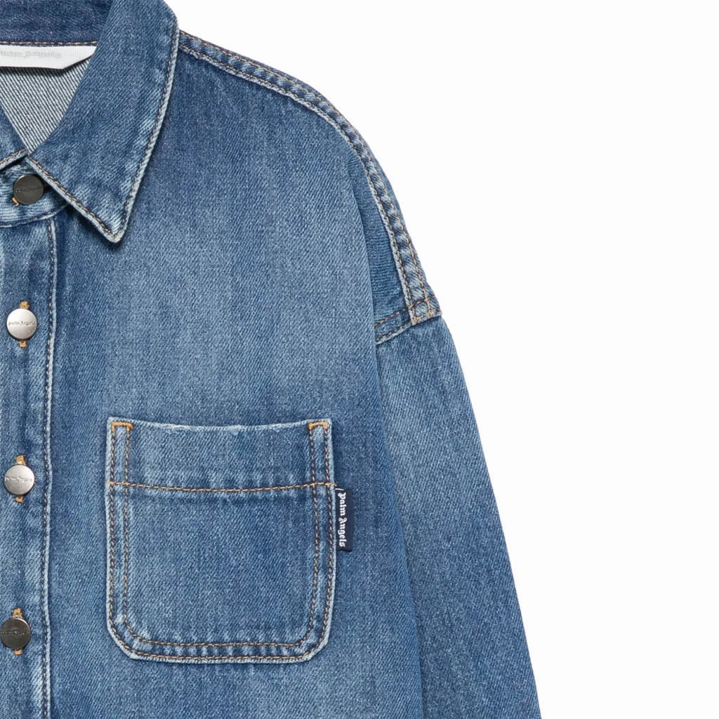 Palm Angels Kids Logo Brushed Denim Shirt Active Design