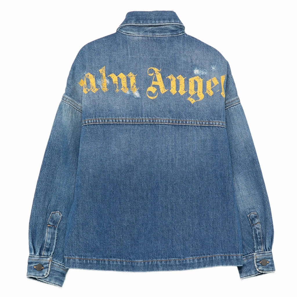 WrinkleResistant Palm Angels Kids Logo Brushed Denim Shirt