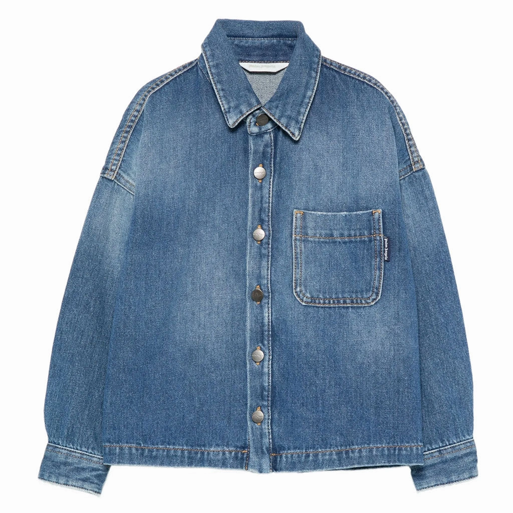 Palm Angels Kids Logo Brushed Denim Shirt Built In Odor Control