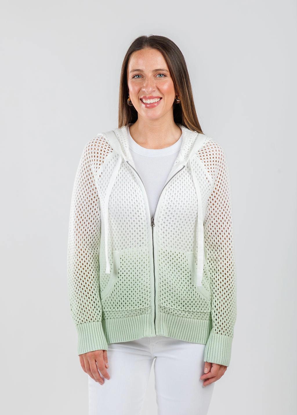 Performance Layer Fit Ombre Mesh Zip Hoodie - Sage