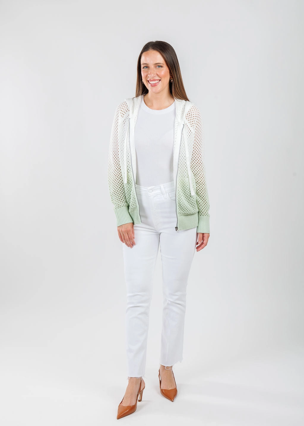 Ombre Mesh Zip Hoodie - Sage Layered Fit