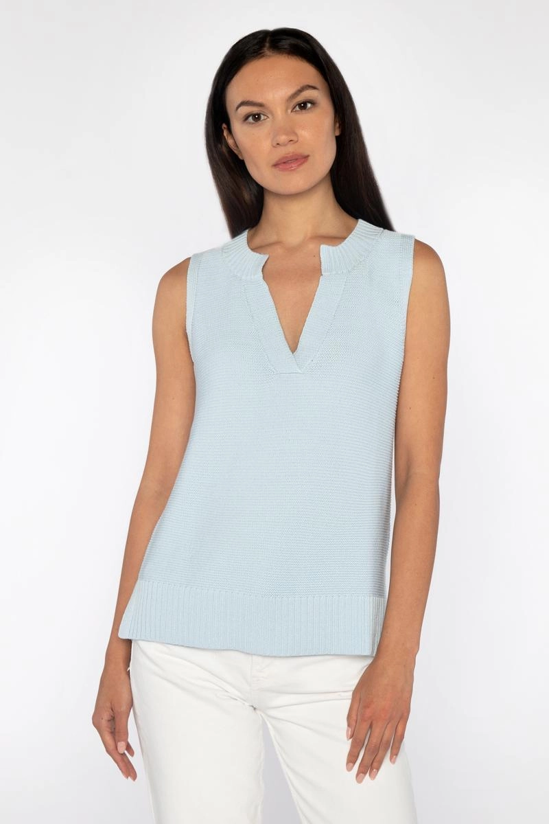 Breathable Open Weave Soft Layer Sleeveless Split Neck Crew