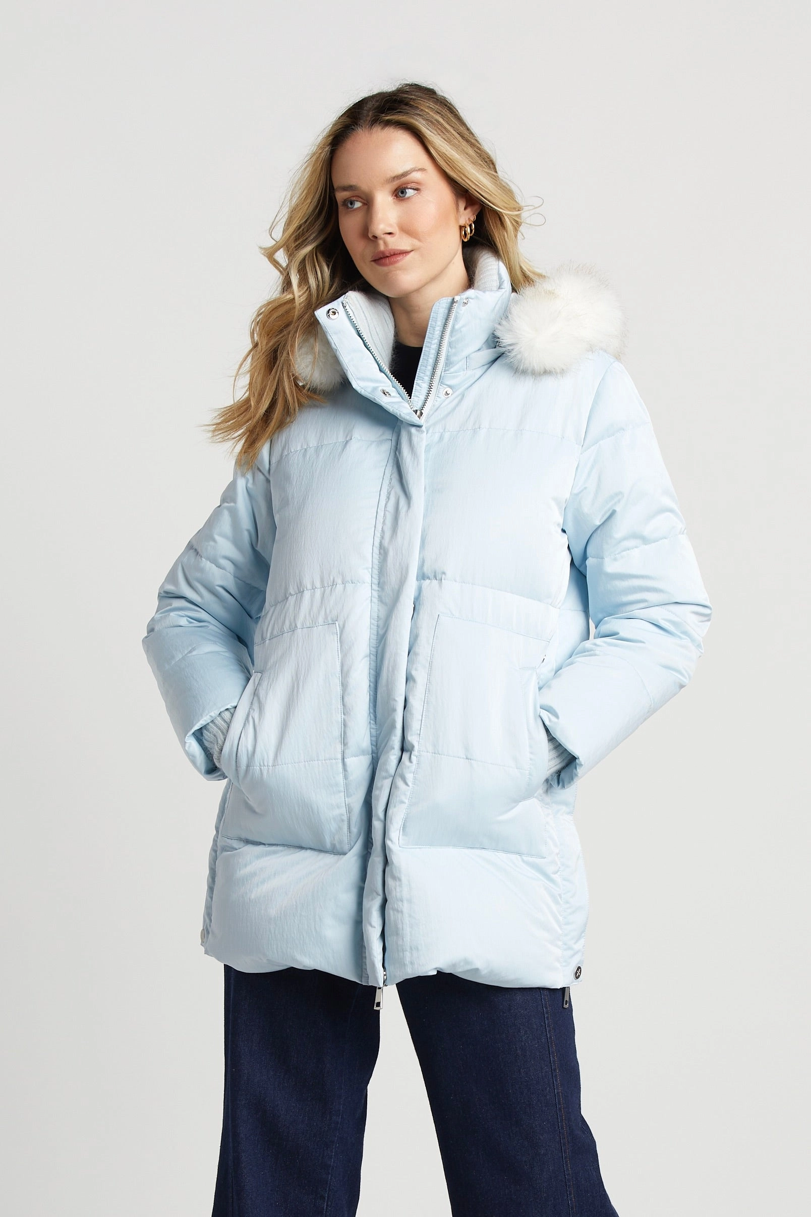 Dual Layer Insulation Patsy Hooded Down Coat - Ice Blue