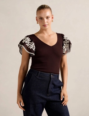 Elodie Frill Sleeve Knit Tank Top ReinforcedHems