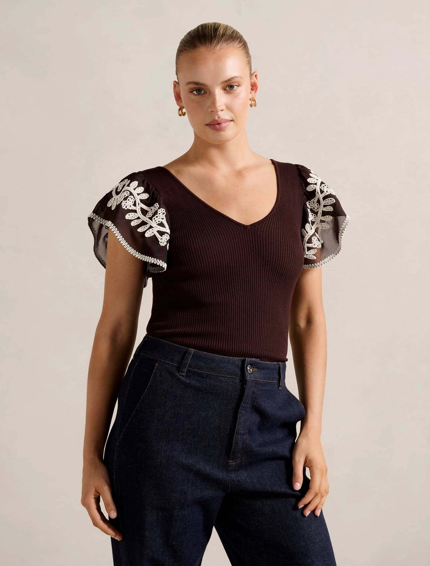 Elodie Frill Sleeve Knit Tank Top ReinforcedHems