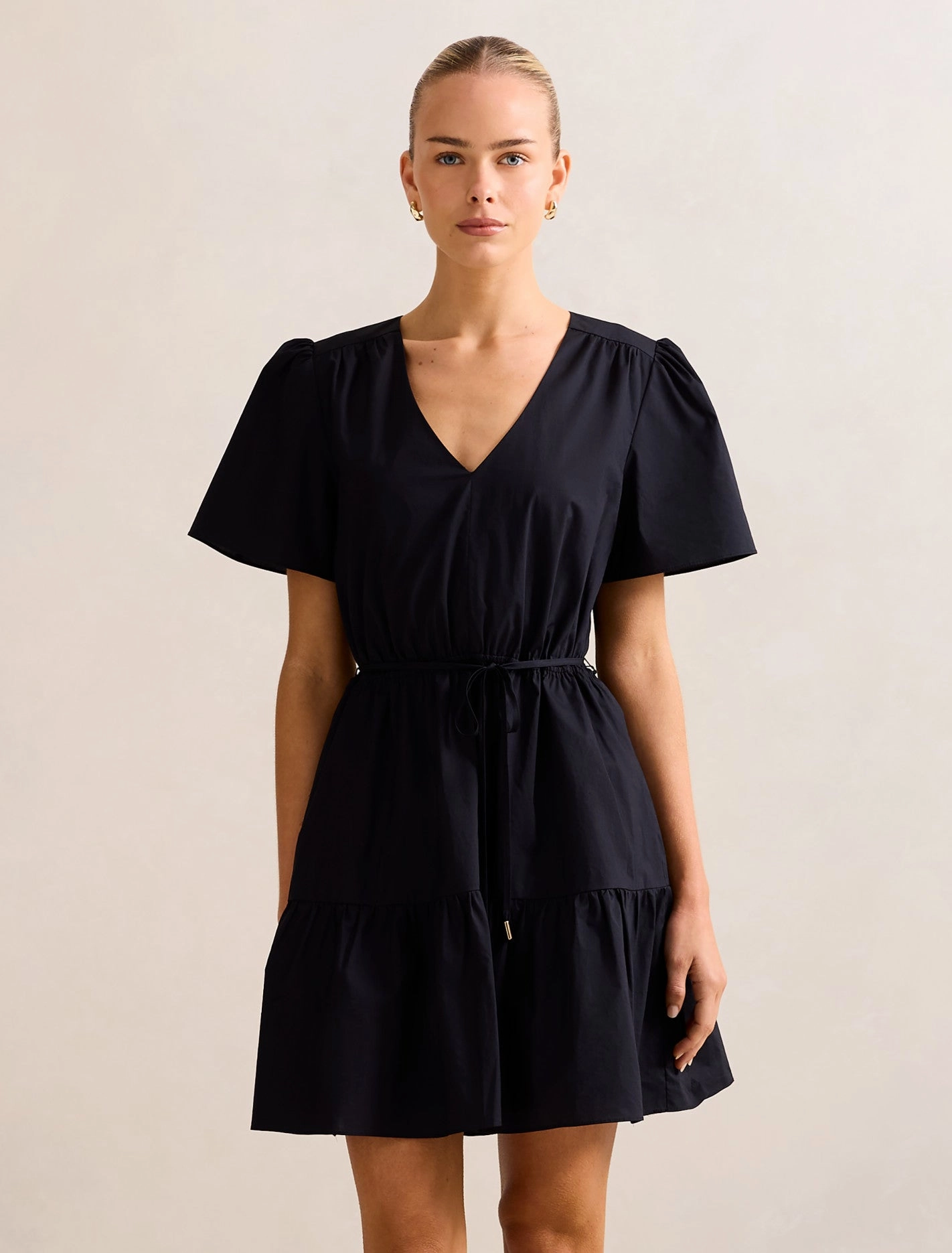 Hattie Short Sleeve Cotton Mini Dress Neutral palette Smile Glow