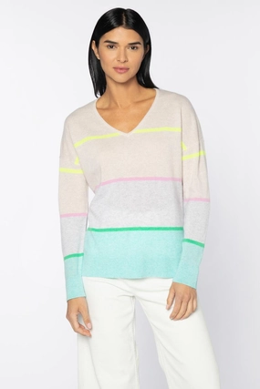 Winter-Ready Knit Striped Easy Vee Pullover