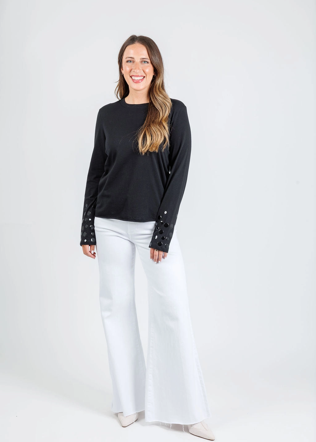 checkered pattern Stud T-Shirt - Black