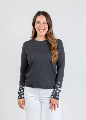 Stud T-Shirt - Charcoal Soft Stretch Collar