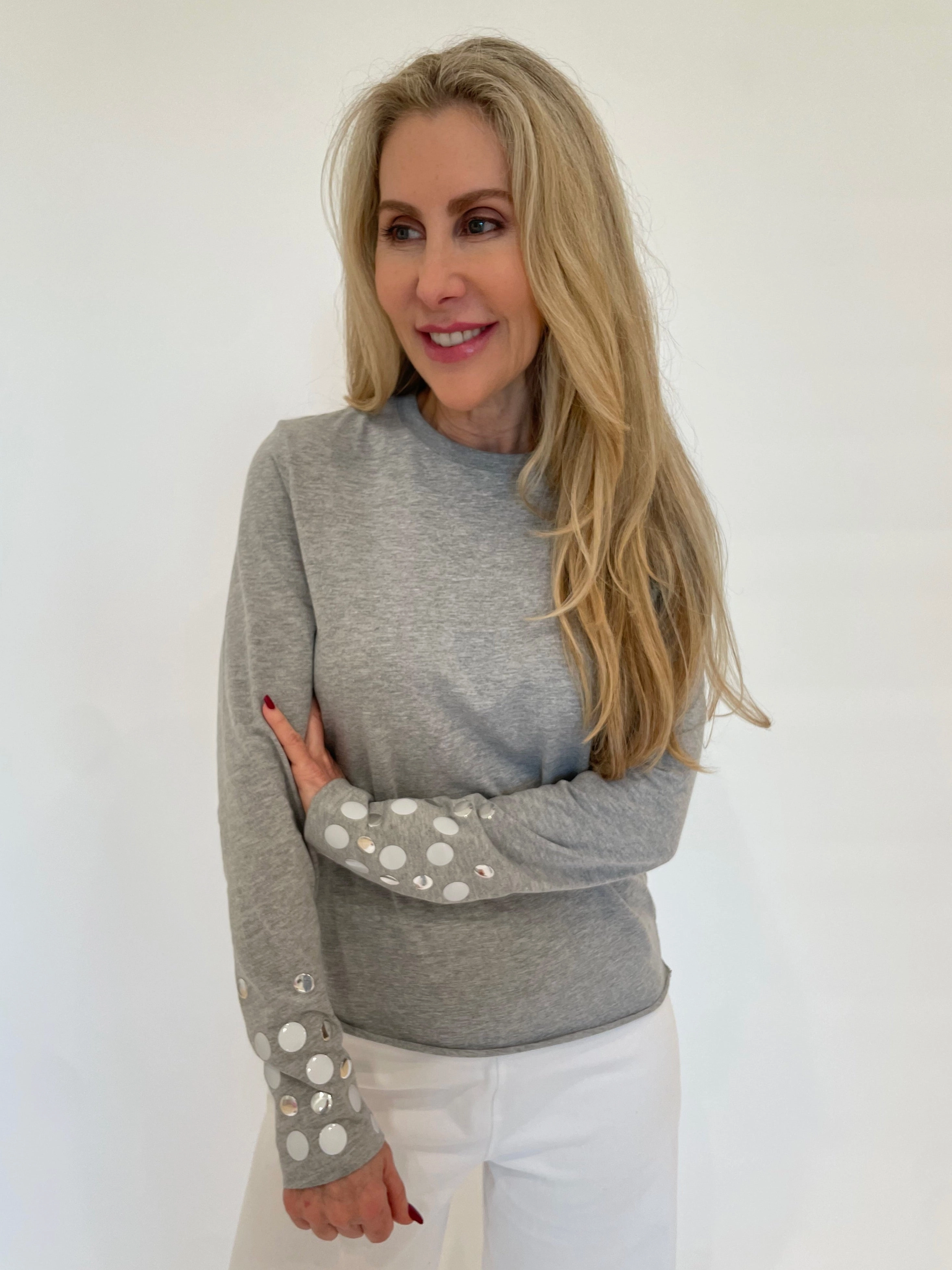 Customizable Option Stud T- Shirt - Grey/White