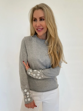 Customizable Option Stud T- Shirt - Grey/White