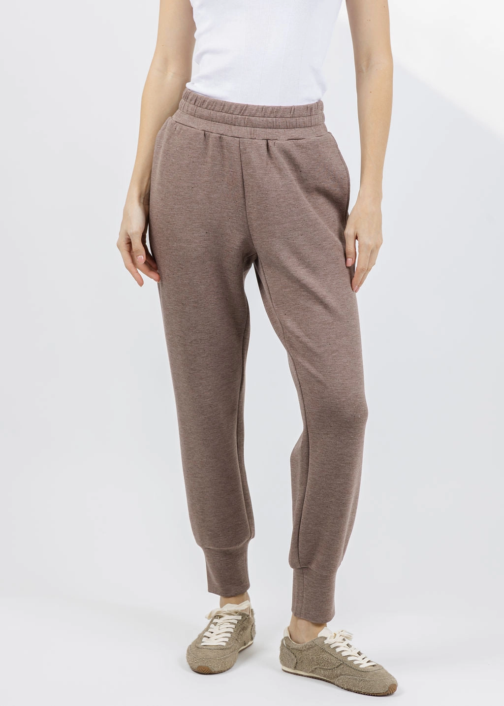 The Slim Cuff Pants 27.5" - Deep Taupe Marl Fleck Layered Style