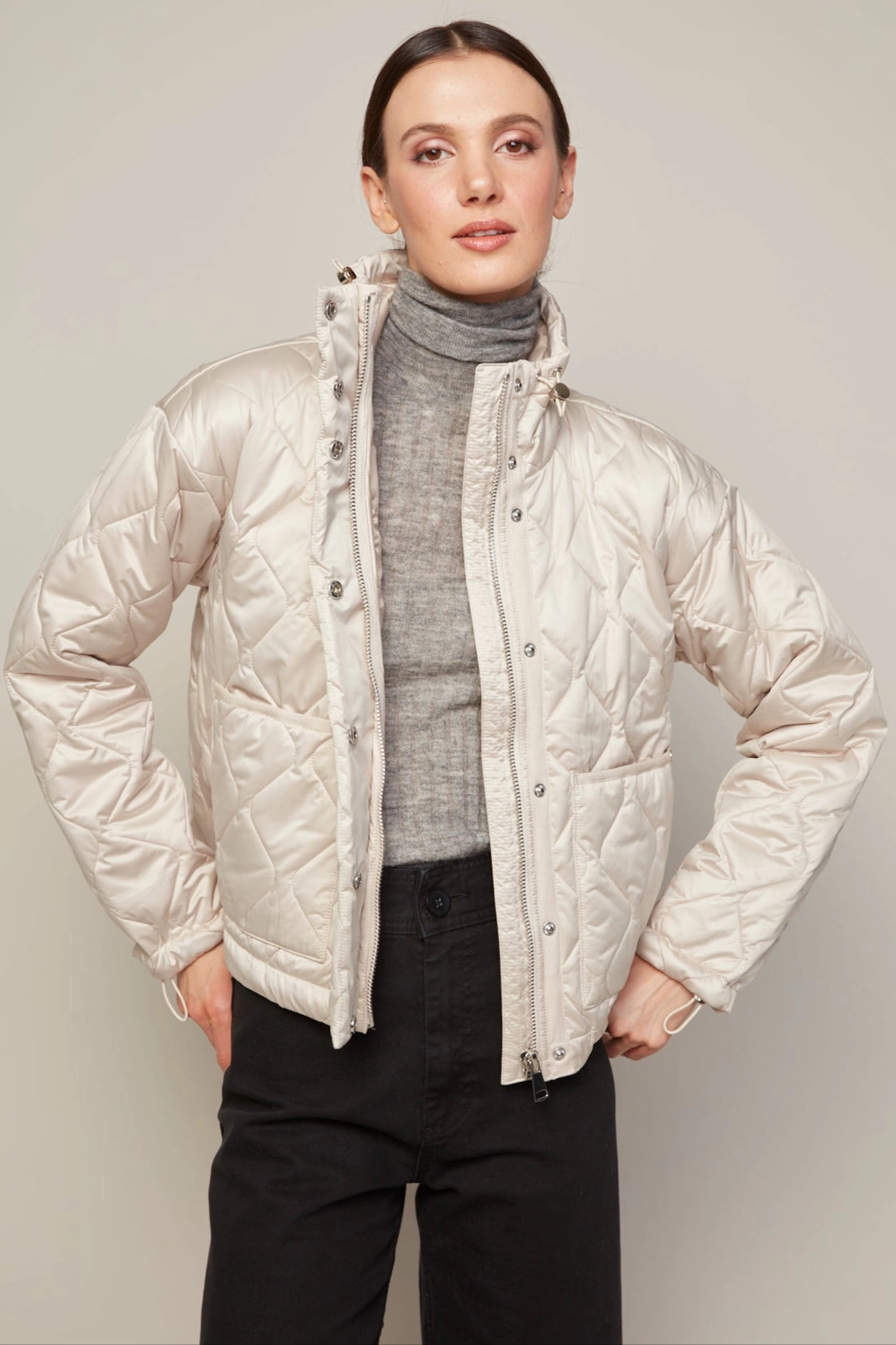 Tear Resistant Knit stain resistant coating Billie Drop Shoulder Quilted Jacket With Twill Tape Detail - Birch
