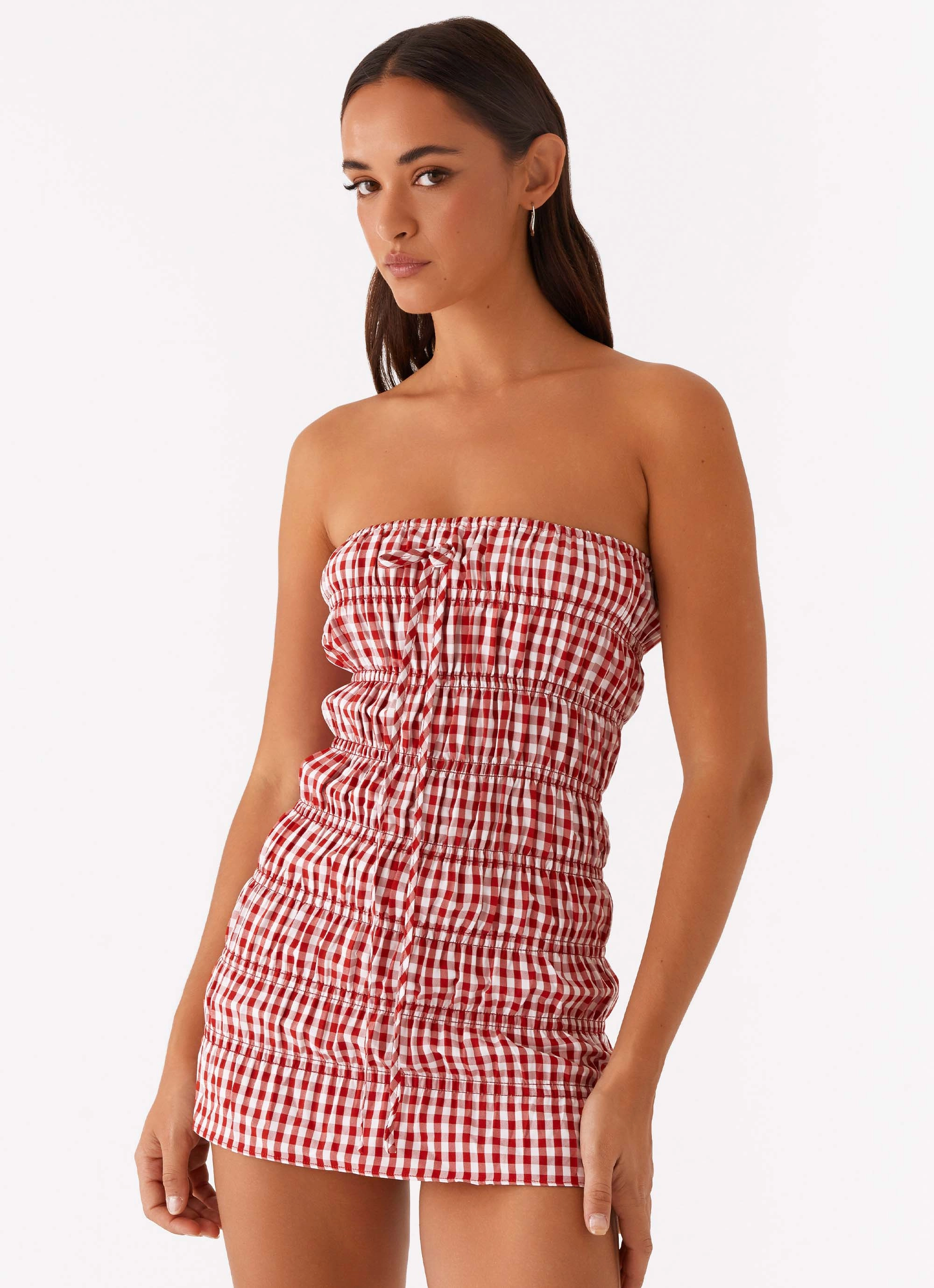 AntiStaticMaterial Sleeveless Cut Adele Mini Dress - Red Gingham