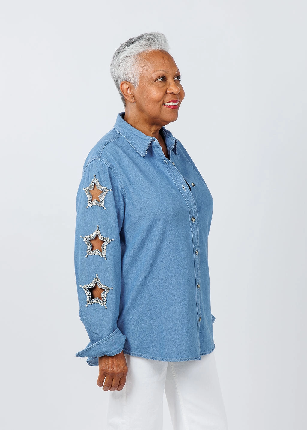 ethical fashion Eco Friendly Production Stars Cut Out Denim Shirt