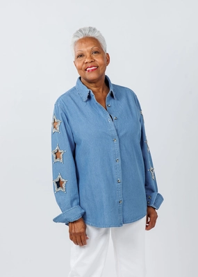 Stars Cut Out Denim Shirt No Bulk Layering System Eco Friendly Production
