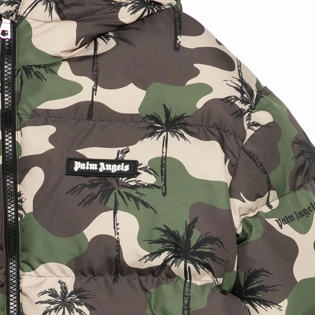 Palm Angels Kids Camo Palms Hoodie Puffer Jacke WindResistant Coating
