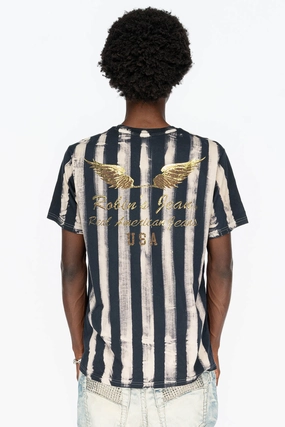 PRISONER BLACK/WHITE T-SHIRT  WITH GOLD WING All-Season Wear Stretch Jersey Knit