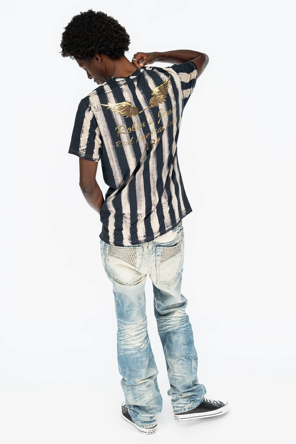 Light Wear PRISONER BLACK/WHITE T-SHIRT  WITH GOLD WING