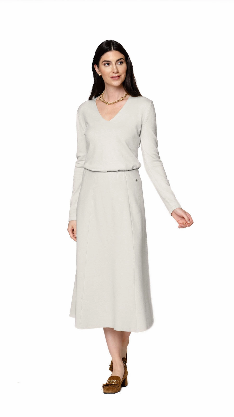 Viv Long Sleeve V-Neck Top - Mist Relaxed Look