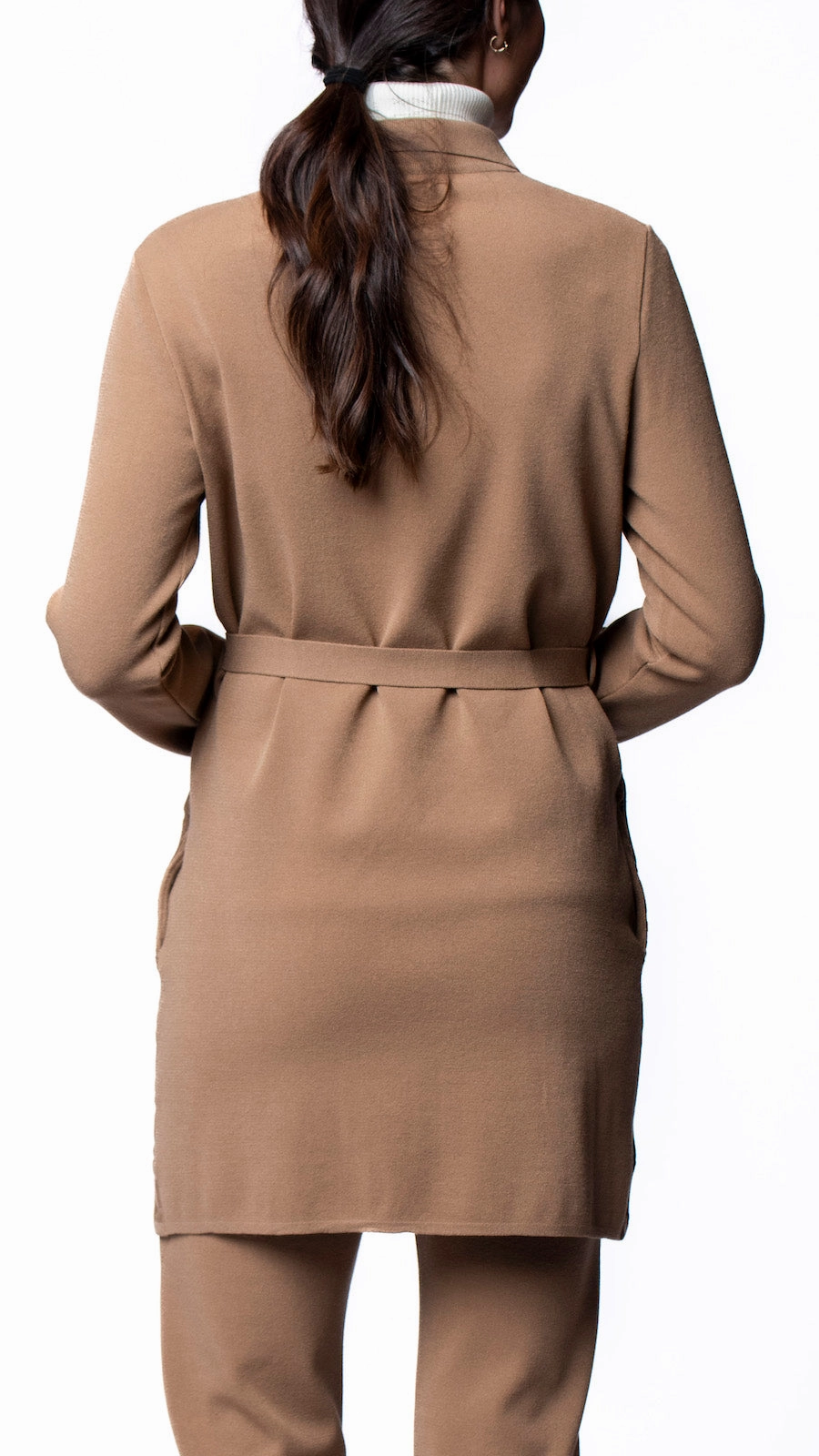 Stretch Panels Sydney Square-Patern Knit Car Coat - Mocha