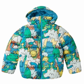 VentilatedBackPanel FleeceLined Stella McCartney Kids Earth Gang All-Over Print Puffer Jacket