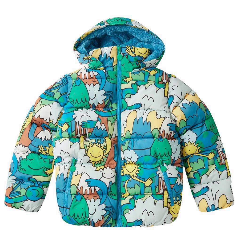 VentilatedBackPanel FleeceLined Stella McCartney Kids Earth Gang All-Over Print Puffer Jacket