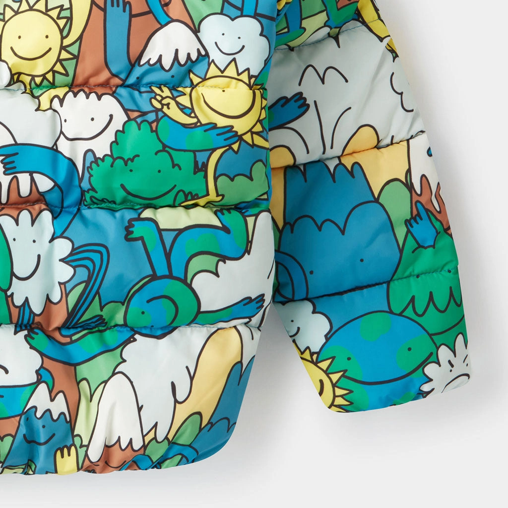 Stella McCartney Kids Earth Gang All-Over Print Puffer Jacket Concealed Zippers