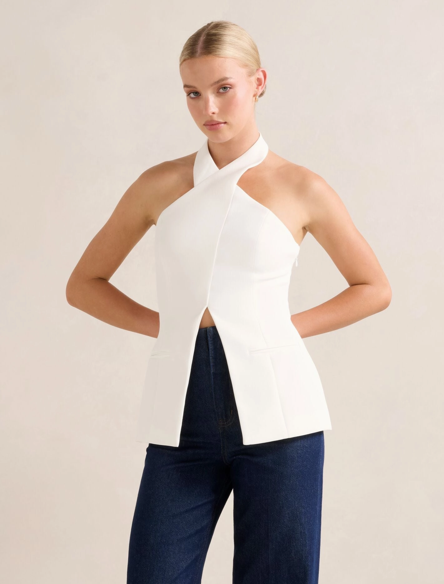 Ruby Cross Neck Top Temperature Regulating Textile Circular Knit Technology