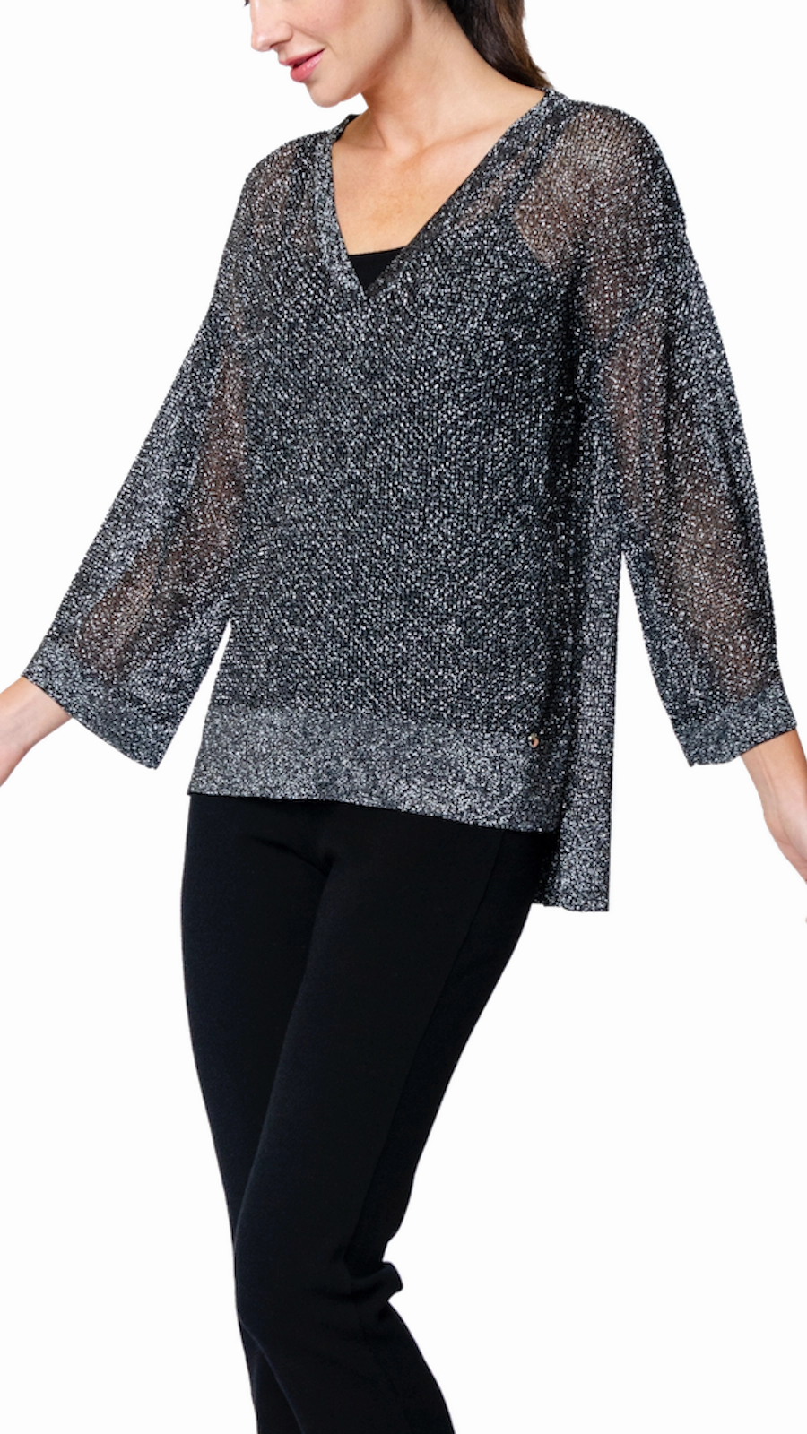 Angelina Mesh Top - Silver Black Everyday Layer Weekend Outfit