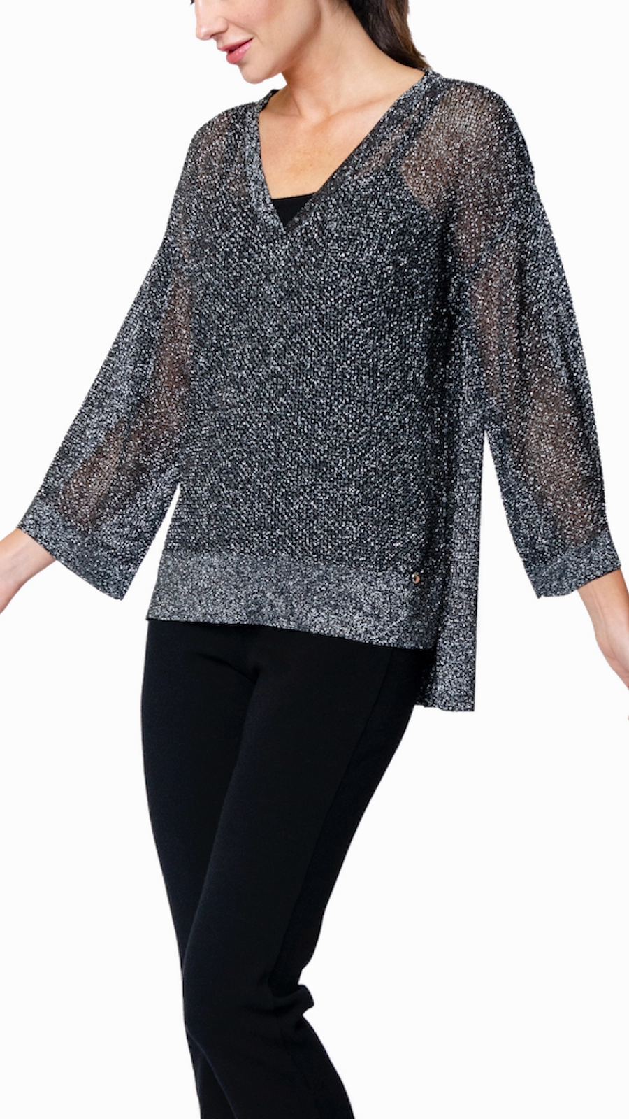 No Bulk Layering System Angelina Mesh Top - Silver Black