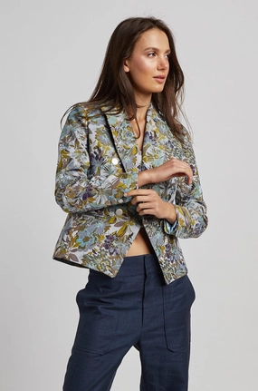 Taylor Double Breasted Floral Blazer - Blue Blooms Thermoregulating Lining