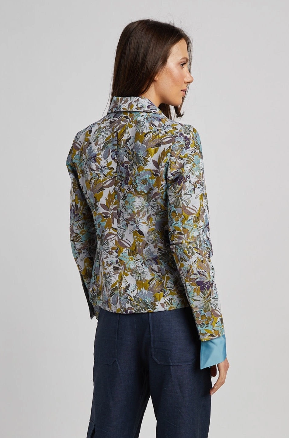 Chill Commute Fit Taylor Double Breasted Floral Blazer - Blue Blooms