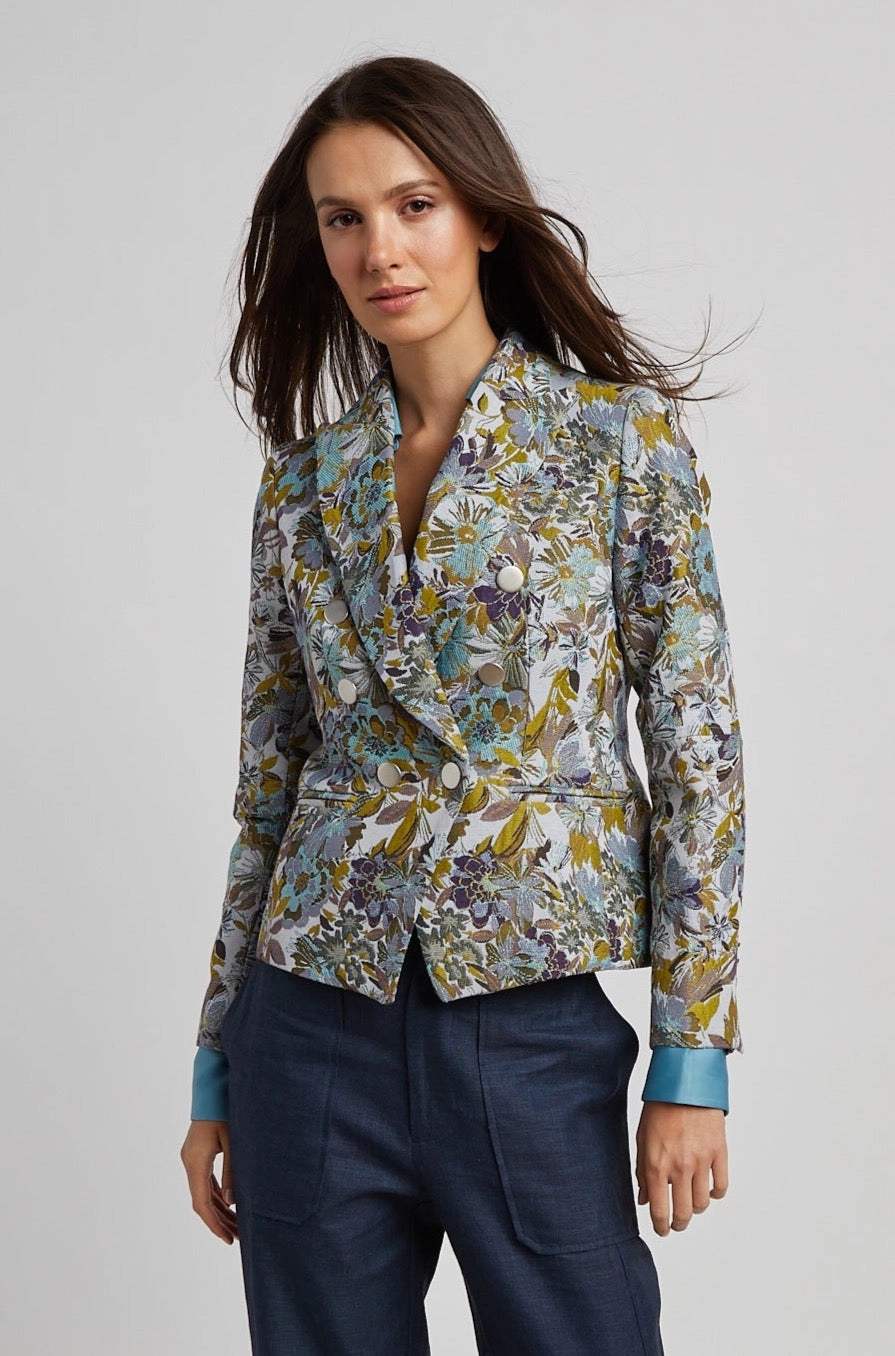 Taylor Double Breasted Floral Blazer - Blue Blooms Ventilation Vents