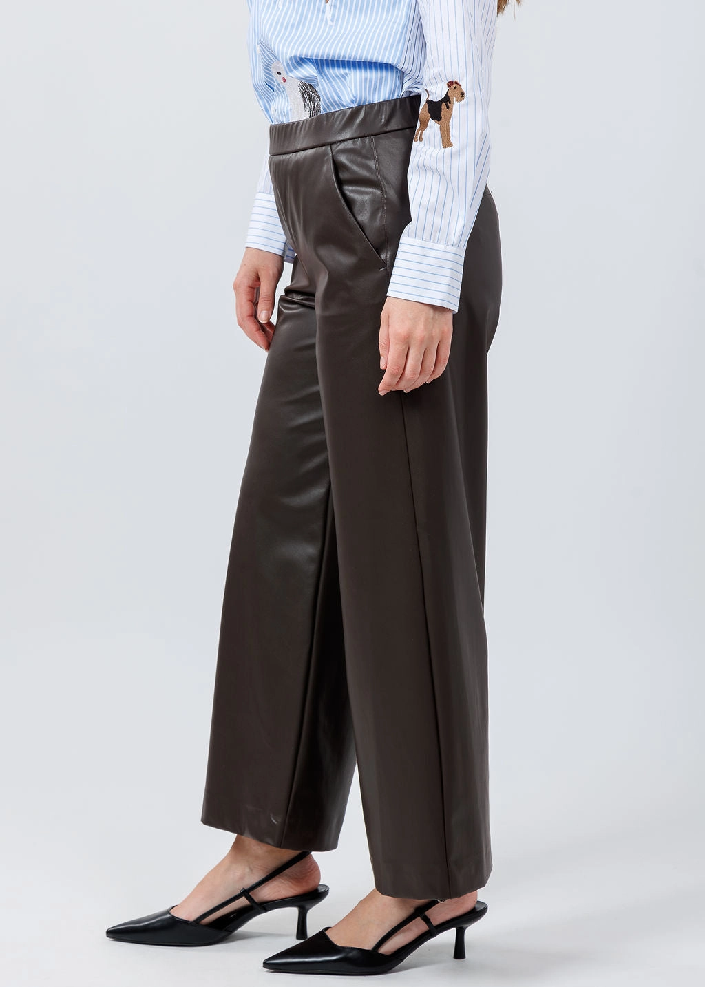 Performance Wear Relaxed fit wear Palina 6/8 Vegan Leather Culotte Pants - Tabak