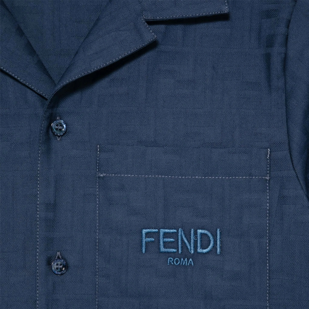 Fendi Kids FF Cotton Jacquard Shirt Layered Neckline Details