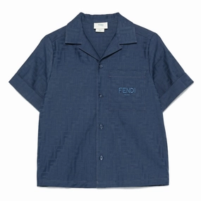 Noise Reduced Zipper Tagless Comfort Collar Fendi Kids FF Cotton Jacquard Shirt