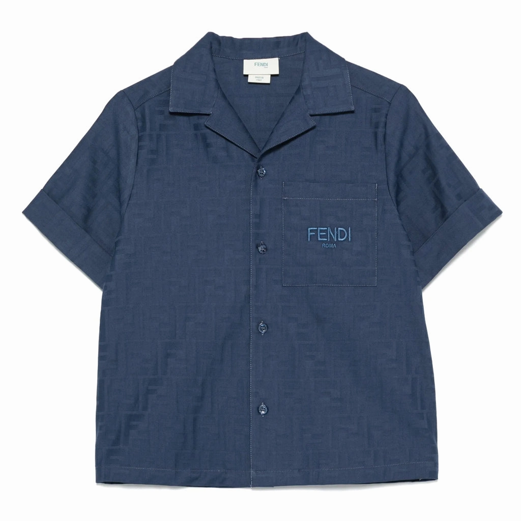 Noise Reduced Zipper Tagless Comfort Collar Fendi Kids FF Cotton Jacquard Shirt