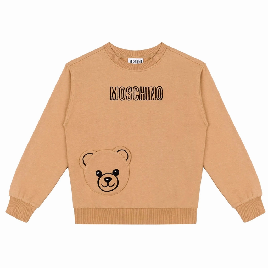 Tagless Design Wind Resistant Fabric Moschino Kids Teddy Logo Sweatshirt