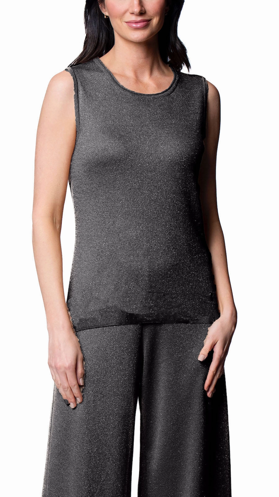 Short Sleeve Tessa Tank Top - Silver Black
