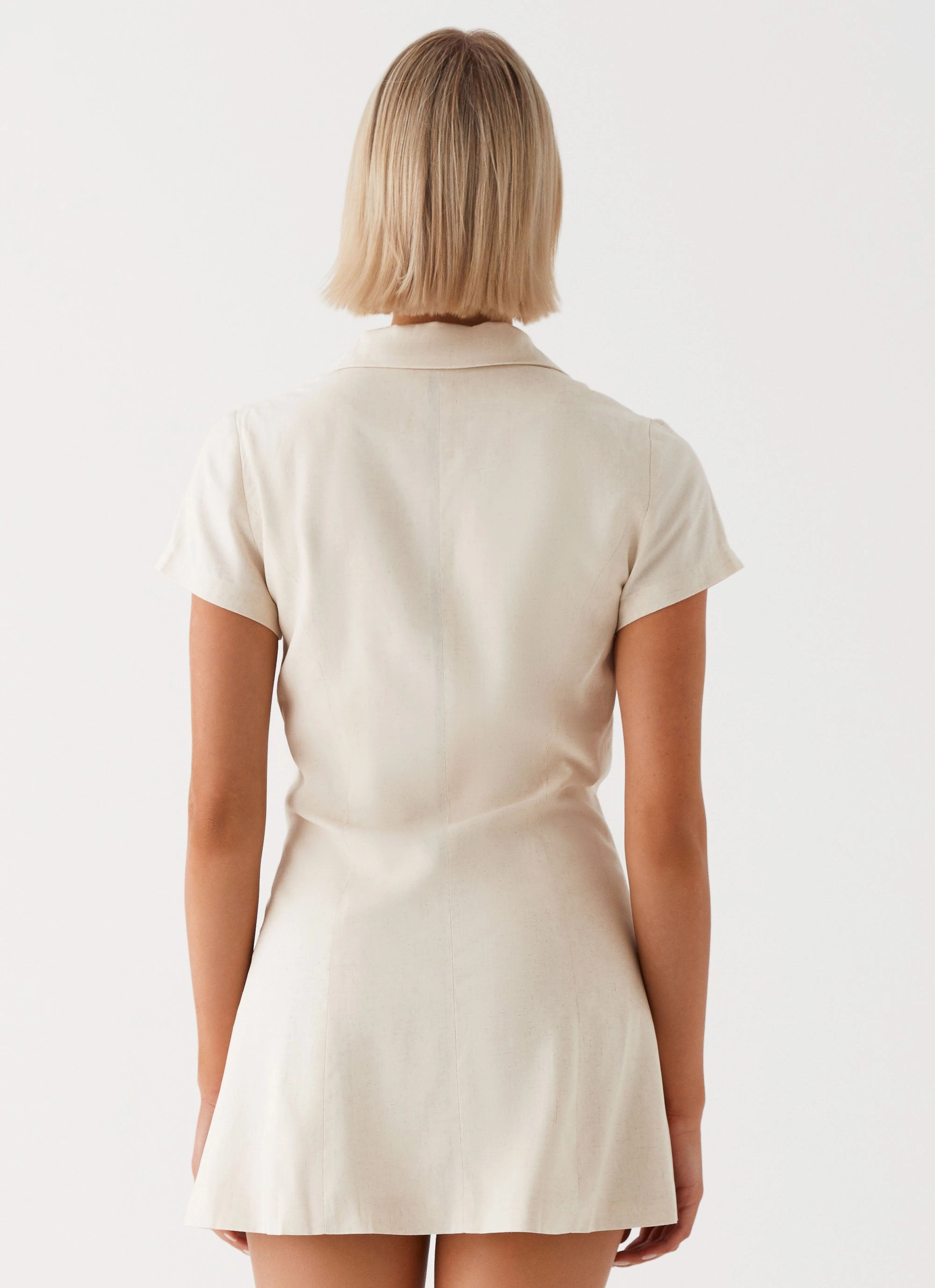 Russo Linen Mini Dress - Oatmeal Effortless Waist Design