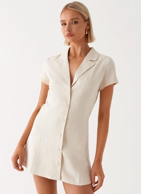 Daytime Look Russo Linen Mini Dress - Oatmeal