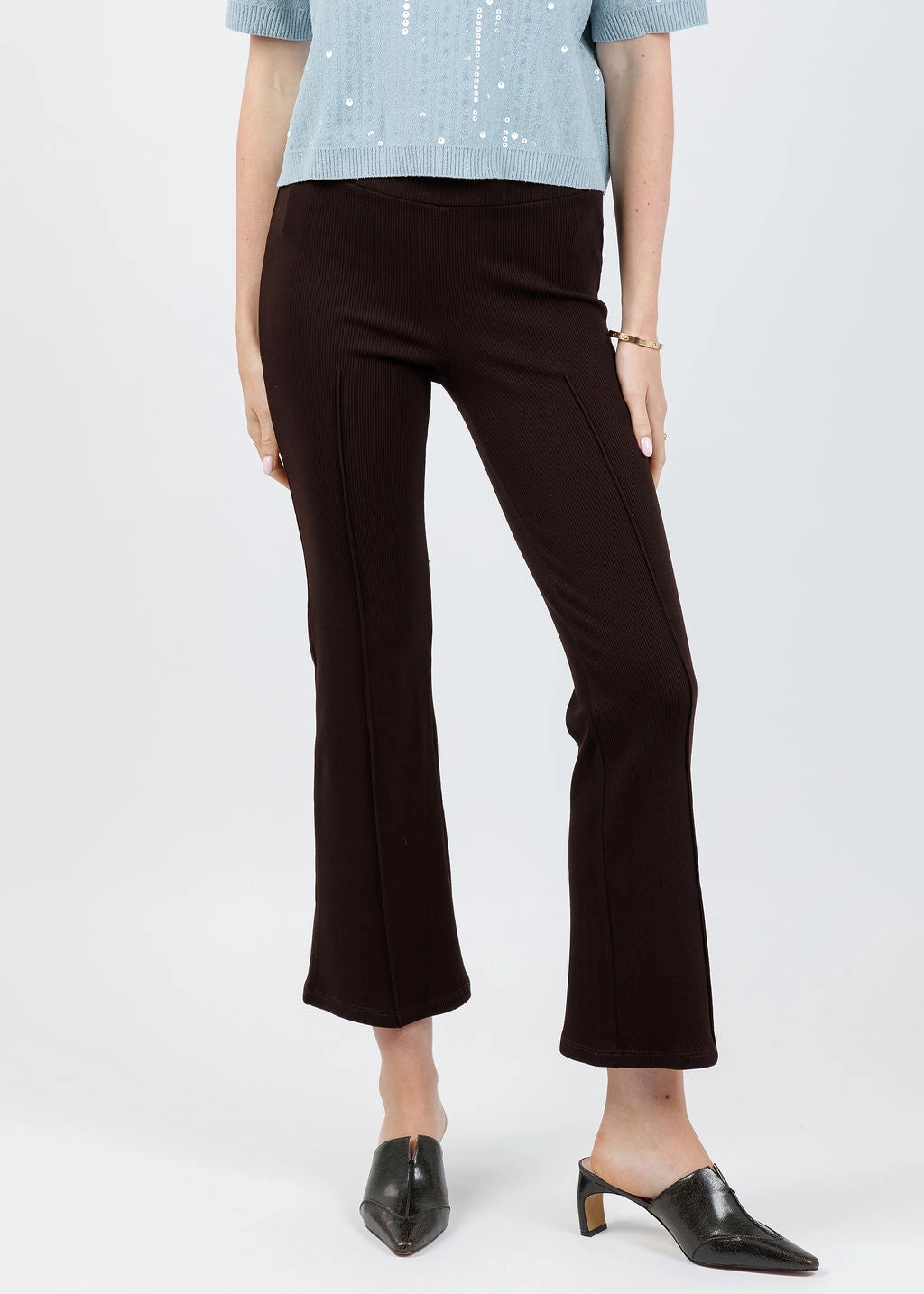 Snag Free Fabric Stay Comfortable The Rib Kick Flare Trousers - Espresso