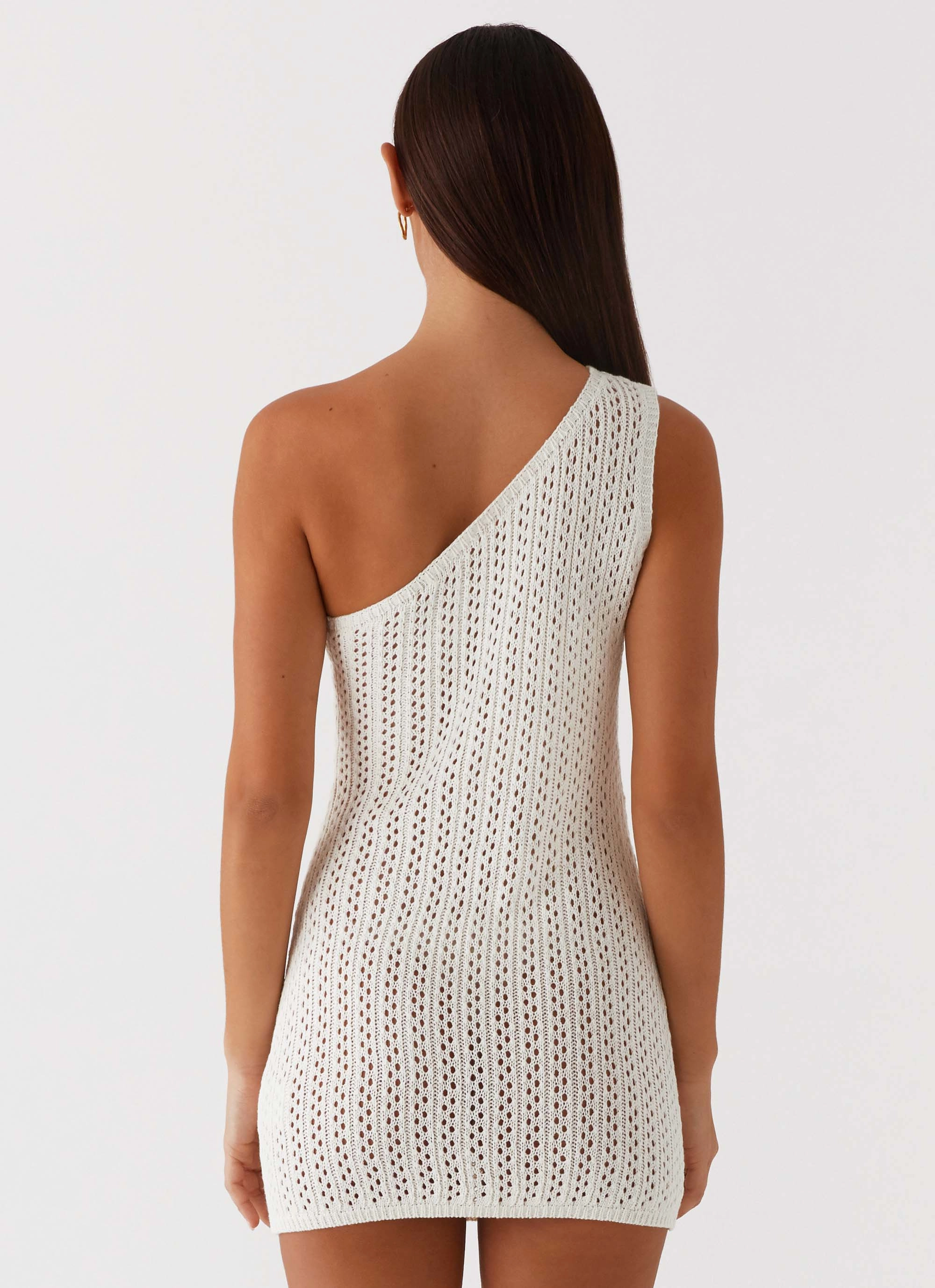Fluid Fabric Afterglow One Shoulder Crochet Mini Dress - Ivory