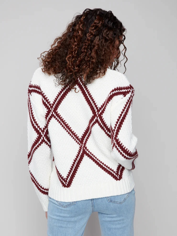 Charlie B. Diamond Intarsia Chunky Knit Sweater Sweat Absorbing Lining