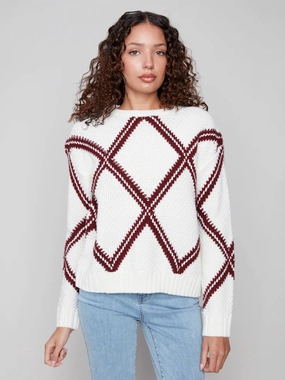 Charlie B. Diamond Intarsia Chunky Knit Sweater Anti Pilling Treatment Soft Inner Lining