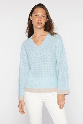 Comfortable Stretch Thermal Pop Trim Vee Sweater
