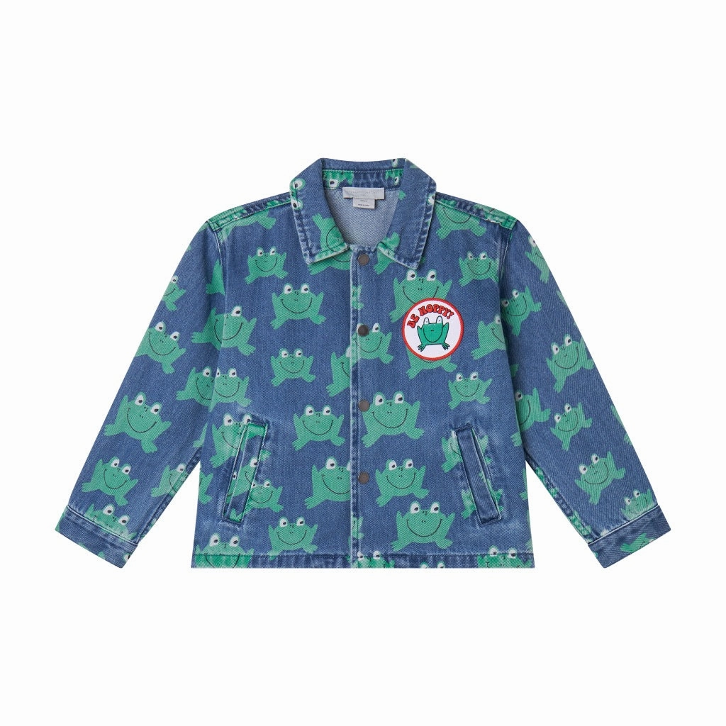 Easy Care Material Pastel Shade Stella McCartney Kids Denim Frog All-Over Print Jacket