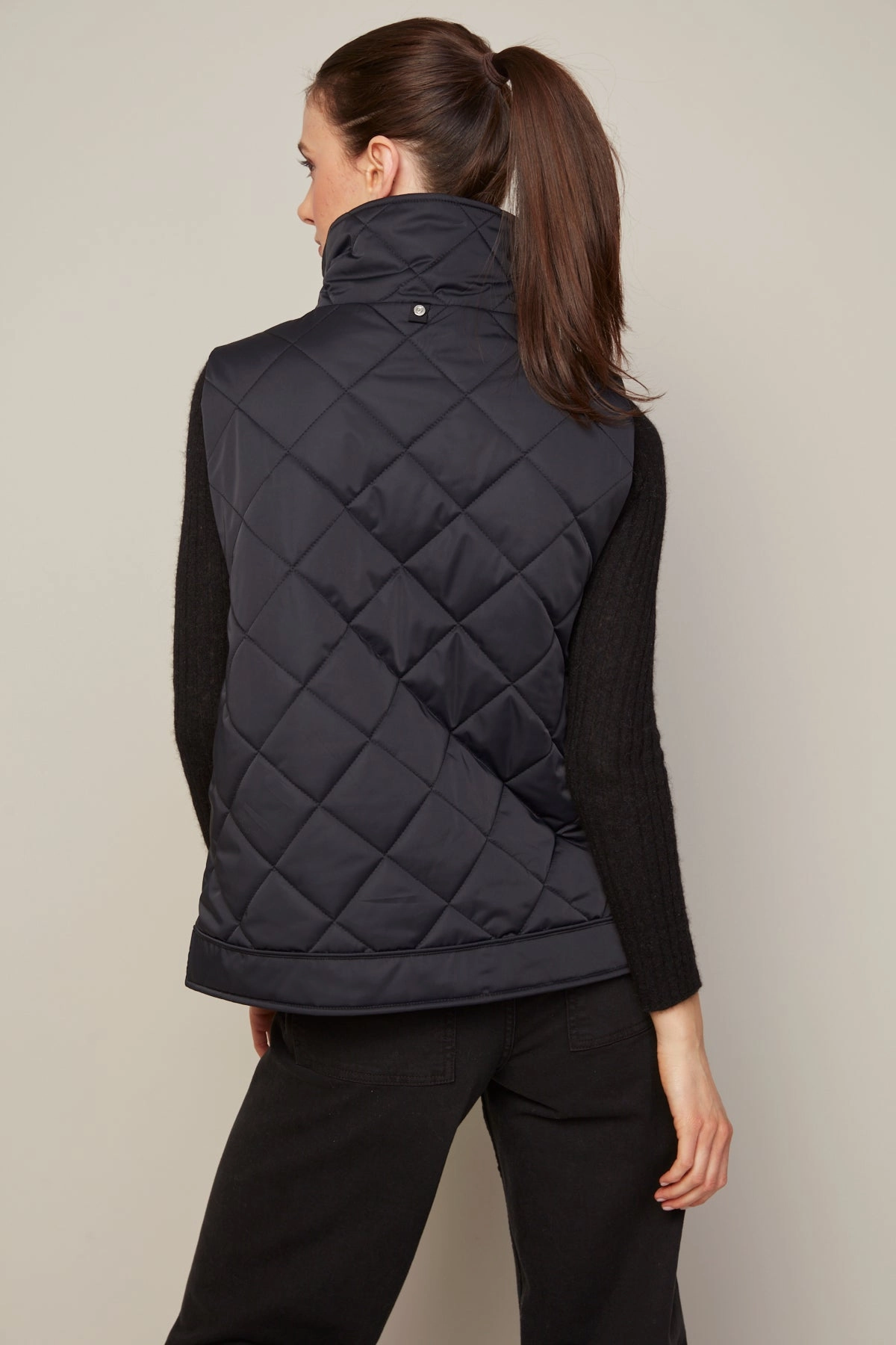 Insulated Lining Brielle Quilted Sleeveless Funnel Neck Vest - Black